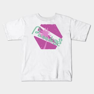 Lettering PARADISE. Green font on pink background. Mood of summer Kids T-Shirt